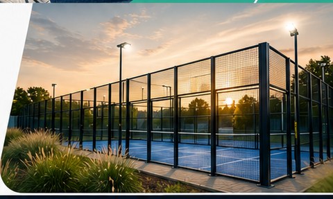 Terrain de padel au coucher du soleil, ambiance Auxois Padel à Fain-lès-Montbard