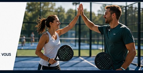 Deux joueurs de padel se tapent dans la main sur un terrain